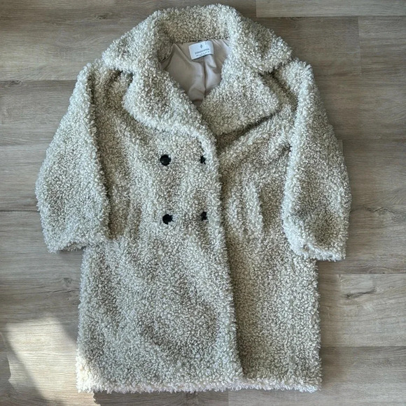 STRADIVARIUS DOUBLE BUTTON TEDDY COAT IN PUTTY-NEUTRAL sz M - Picture 2 of 10